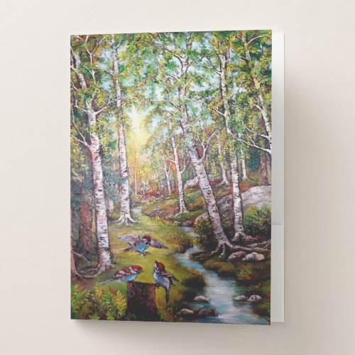 3 Birds in the forestLandscape Art Canvas Bird Pocket Folder