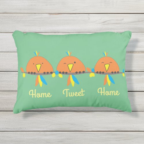 3 Birds on a Wire Home Tweet Home Outdoor Pillow