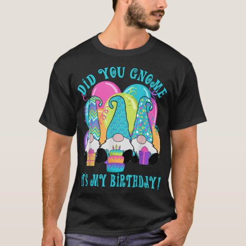 3 Birthday Gnomes Did you Gnome its my Birthday B T_Shirt