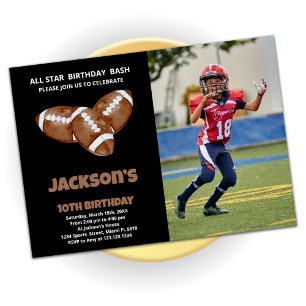 3 Black Brown Football Birthday Invitations photo