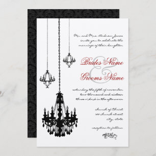 3 Black Chandeliers Red Accents Wedding Invitation