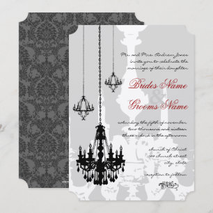 3 Black Chandeliers Red Accents Wedding Invitation