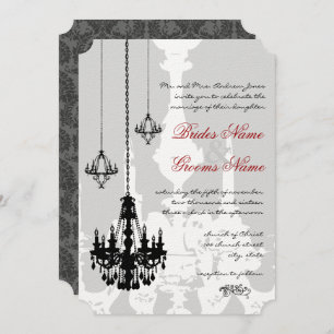 3 Black Chandeliers Red Accents Wedding Invitation