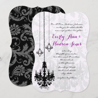 3 Black Chandeliers Shadow Damask Wedding Invites