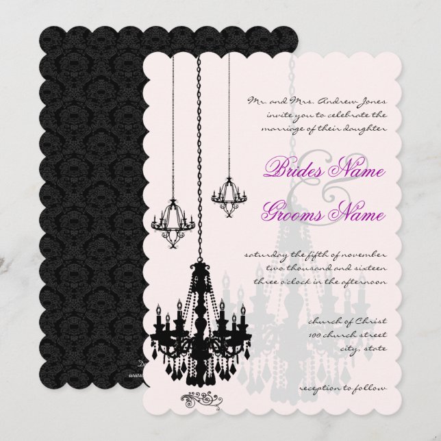 3 Black Chandeliers Shadows Wedding Invitations (Front/Back)
