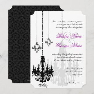 3 Black Chandeliers Shadows Wedding Invitations