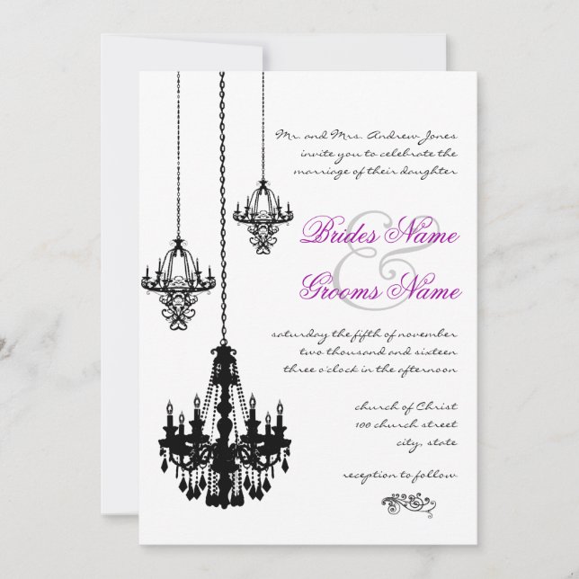 3 Black Chandeliers Wedding Invitations (Front)
