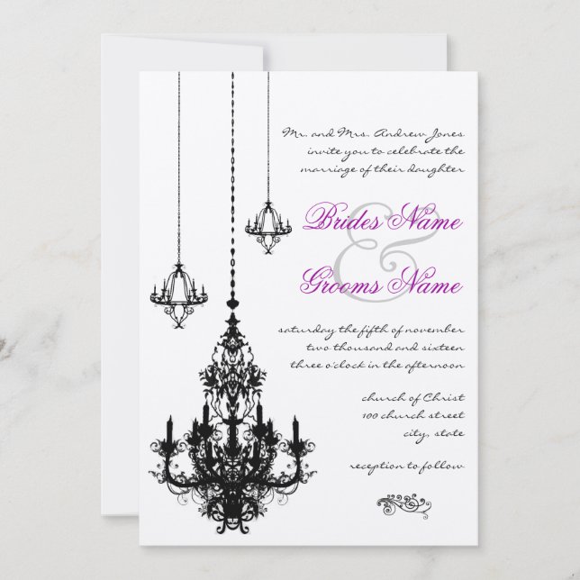 3 Black Chandeliers Wedding Invitations (Front)