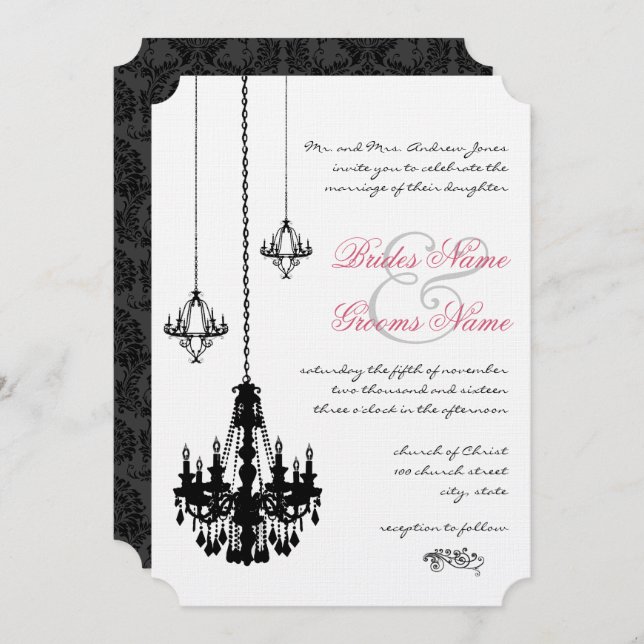 3 Black Chandeliers  Wedding Invitations (Front/Back)