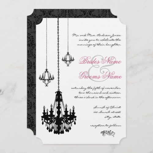 3 Black Chandeliers  Wedding Invitations