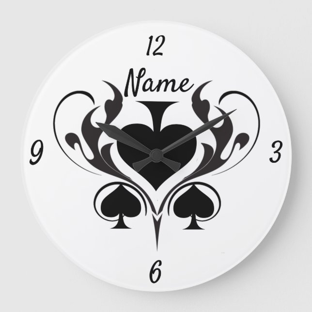 3 Black Spades Tribal Thunder_Cove  Large Clock (Front)