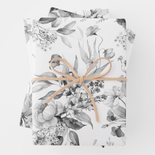 3 Black  White Dutch Still Life Floral Art Wrapping Paper Sheets