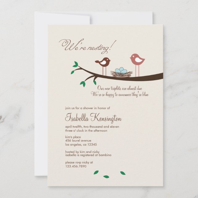 3 Blue Eggs Triplets Boys Baby Shower Invitation (Front)