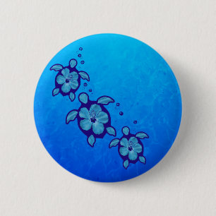 3 Blue Honu Turtles Button