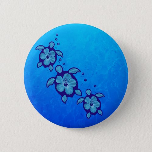 3 Blue Honu Turtles Button