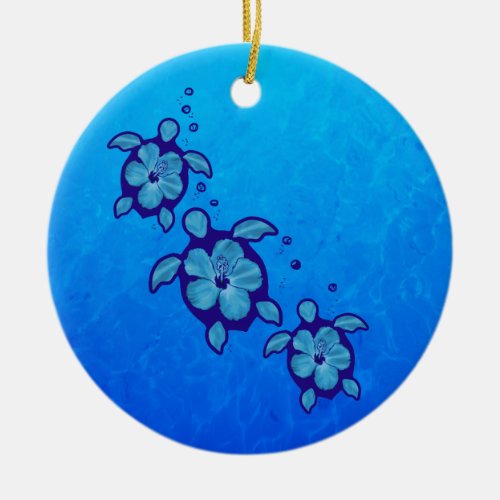 3 Blue Honu Turtles Ceramic Ornament