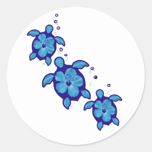 3 Blue Honu Turtles Classic Round Sticker