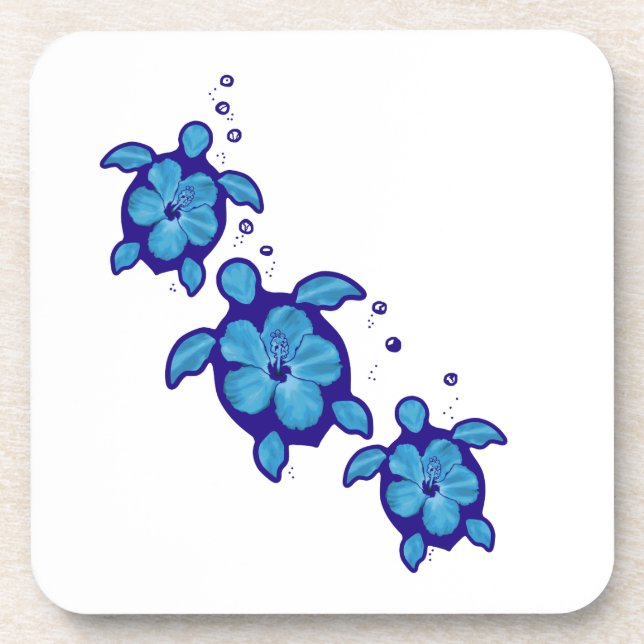 3 Blue Honu Turtles Drink Coaster (Front)