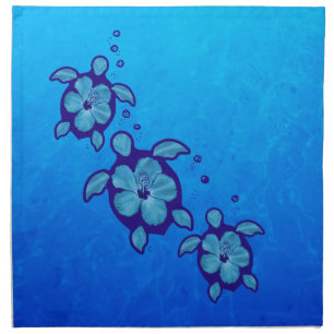3 Blue Honu Turtles Napkin