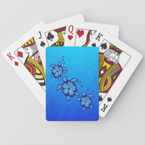 3 Blue Honu Turtles Playing Cards