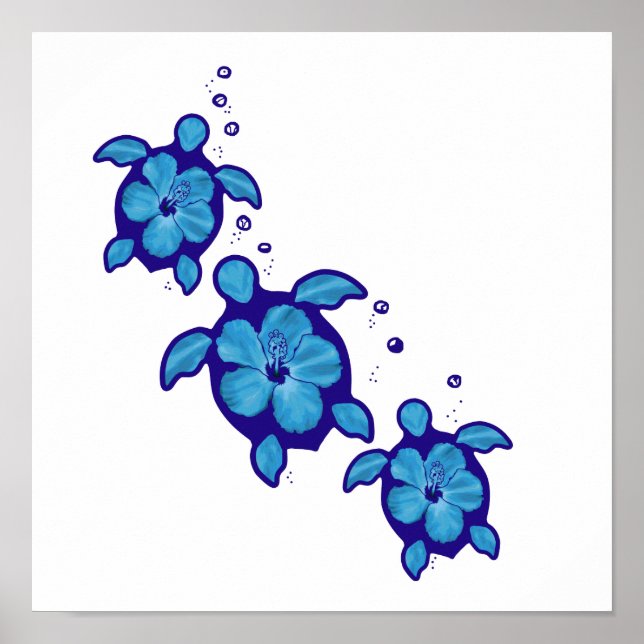 3 Blue Honu Turtles Poster (Front)