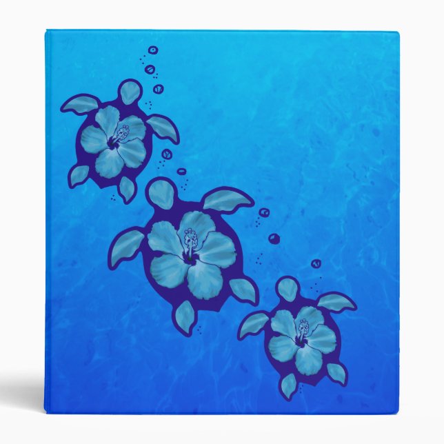 3 Blue Honu Turtles Ring Binder (Front)