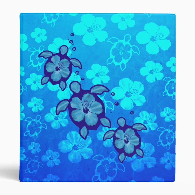 3 Blue Honu Turtles Ring Binder (Front)
