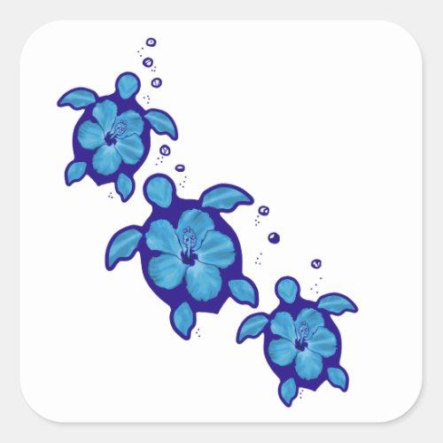 3 Blue Honu Turtles Square Sticker