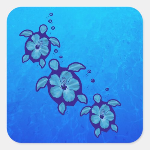 3 Blue Honu Turtles Square Sticker