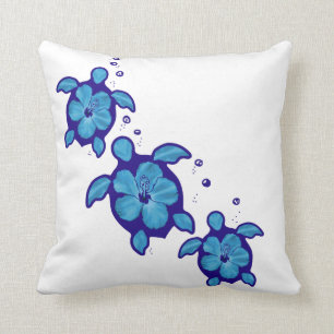 3 Blue Honu Turtles Throw Pillow
