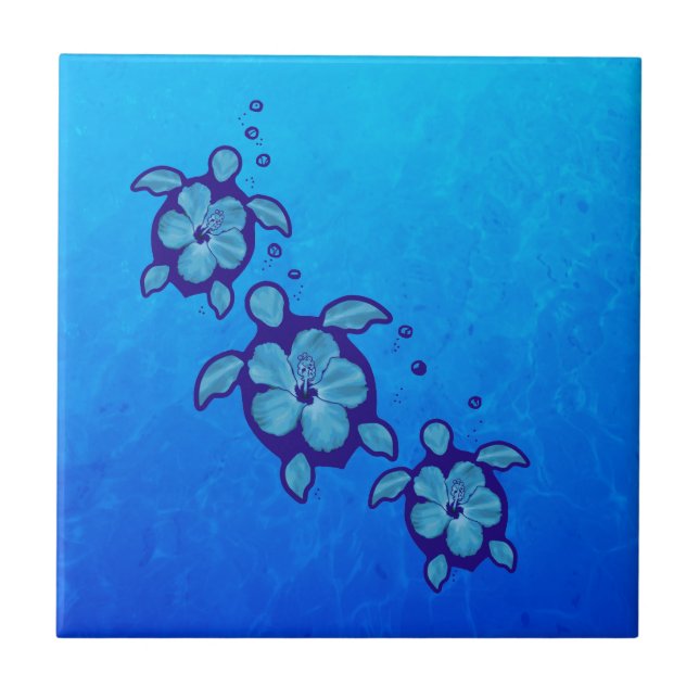 3 Blue Honu Turtles Tile (Front)