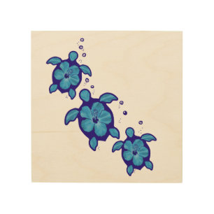 3 Blue Honu Turtles Wood Wall Decor