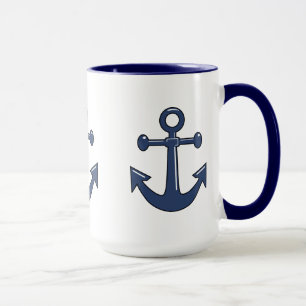 3 Blue Nautical Boat Anchors Sailing Theme Mug