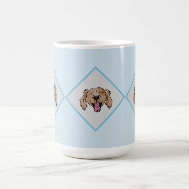 3 Brown Retriever blue diamond patterned mug (Center)