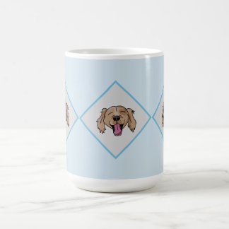 3 Brown Retriever blue diamond patterned mug