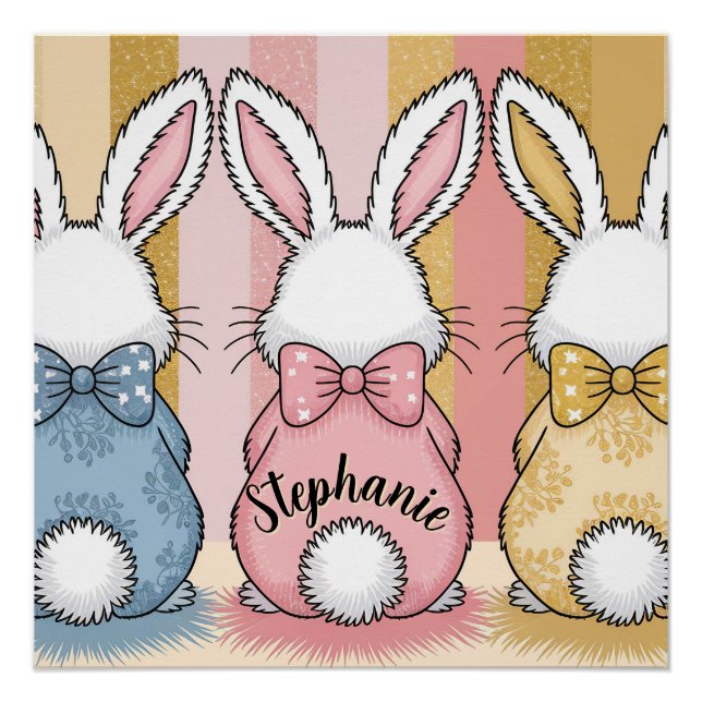 3 Bunny Trio, Personalized Name Poster (Front)