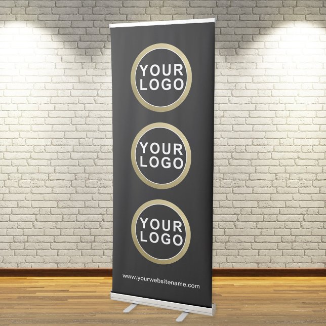 3 Business Logos/Designs Modern Black Retractable Banner (Stylishly Personalize with Your Custom Logos & Optional Text.)