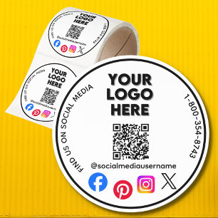 3 Business Thank You Logo QR Social Media Classic Round Sticker