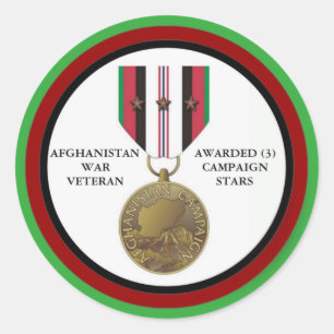 3 CAMPAIGN STARS AFGHANISTAN WAR VETERAN CLASSIC ROUND STICKER