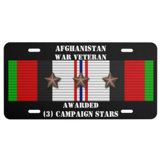 3 CAMPAIGN STARS AFGHANISTAN WAR VETERAN LICENSE PLATE