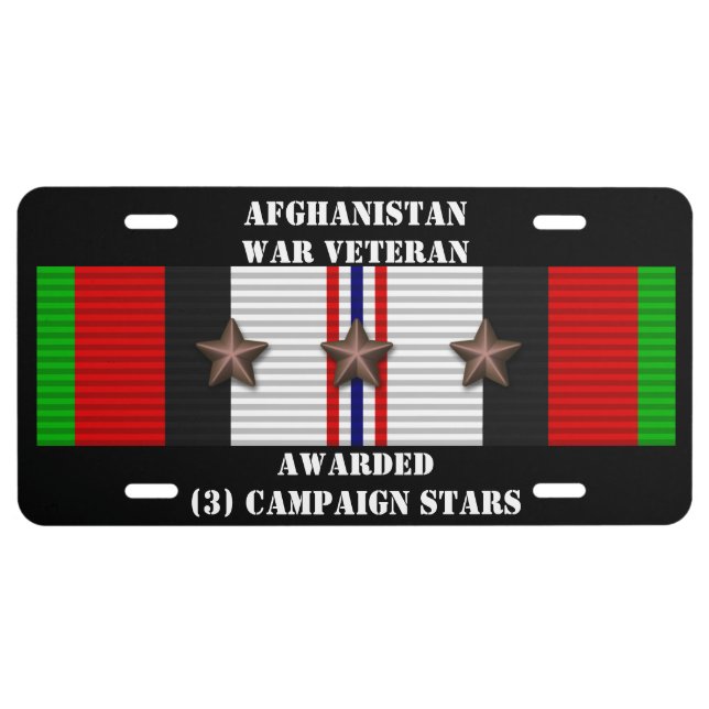 3 CAMPAIGN STARS AFGHANISTAN WAR VETERAN LICENSE PLATE (Front)