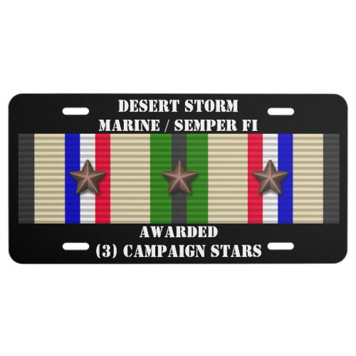 3 CAMPAIGN STARS Desert Storm  Marine  SEMPER FI License Plate