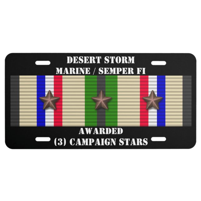 3 CAMPAIGN STARS Desert Storm  Marine / SEMPER FI License Plate (Front)