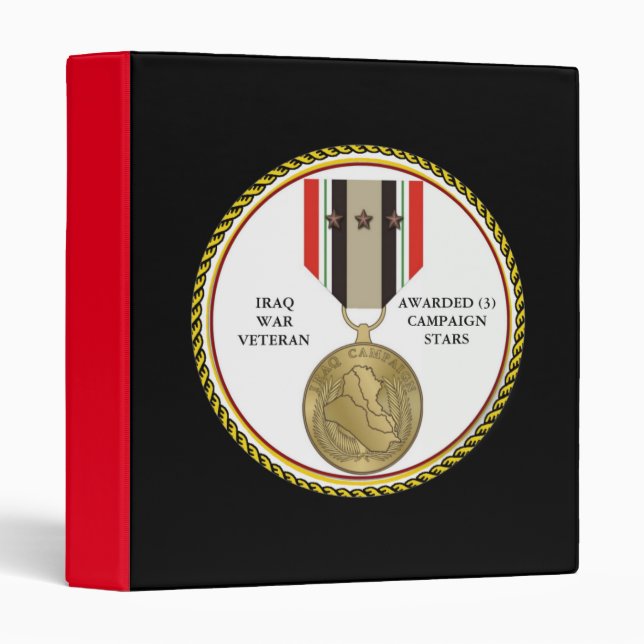 3 CAMPAIGN STARS IRAQ WAR VETERAN 3 RING BINDER (Front/Spine)