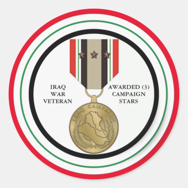 3 CAMPAIGN STARS IRAQ WAR VETERAN CLASSIC ROUND STICKER (Front)