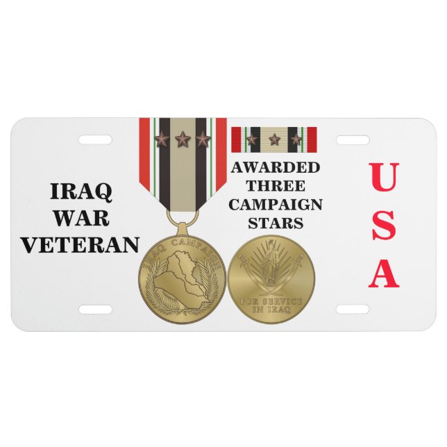 3 CAMPAIGN STARS IRAQ WAR VETERAN LICENSE PLATE (Front)