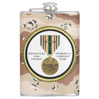 3 CAMPAIGN STARS PERSIAN GULF WAR VETERAN HIP FLASK