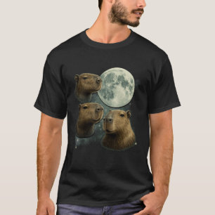 3 Capybara Moon Giant Rodents Weird Howling Parody T-Shirt