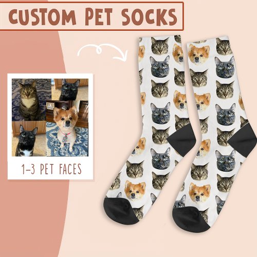 3 Cat And Dog Face Personalized on White Socks