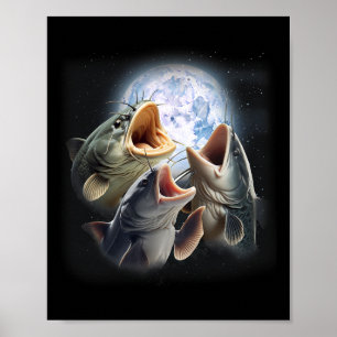 3 Catfish Howling At The Moon Funny Catfish Fishin Poster